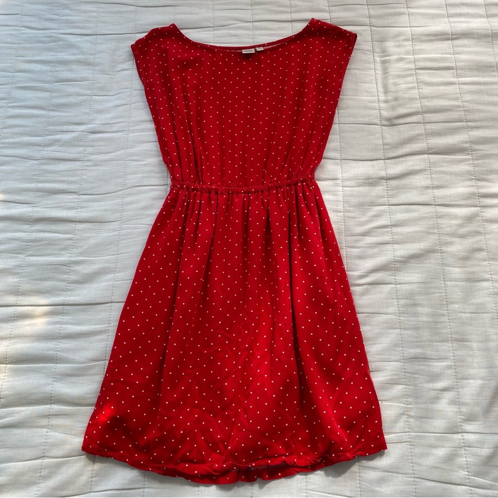 Simons Red Mini Dress with White Polka Dots